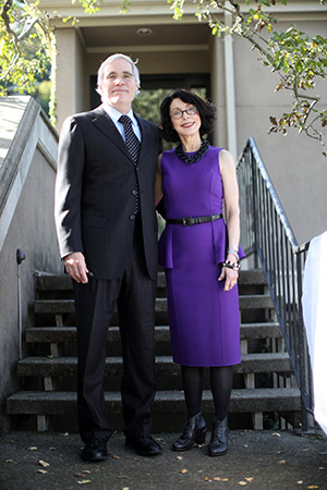 Dr. Denkler and Dr. Hudson in front of the Aesthetic Surgery office in Larkspur, California